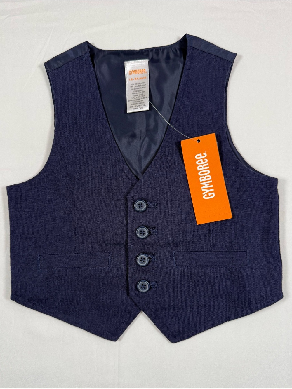 NWT GYMBOREE Boys Linen Blend Dress Vest 12-24M Navy Formal Suit NEW Preppy Blue